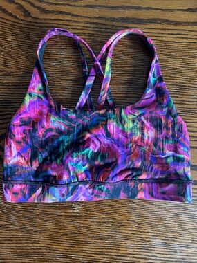 Women's Multicolor Strappy Sports Bra - Pink/Purple Abstract